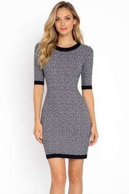 Susana Monaco Black White Knit Sheath Mini Dress XXS
